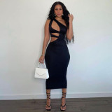 Multi color optional slanted shoulder sleeveless dress