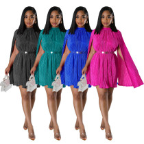 Solid color pleated shawl sleeve dress Solid color pleated shawl sleeve dress