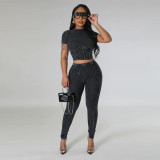 Pit stripe sports two sets round neck tight sexy women's clothing