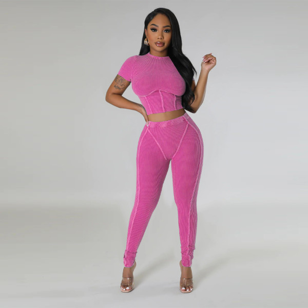Pit stripe sports two sets round neck tight sexy women's clothing