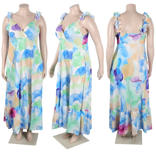 Sexy Printed Large Sling Split Dress