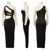 Multi color optional slanted shoulder sleeveless dress