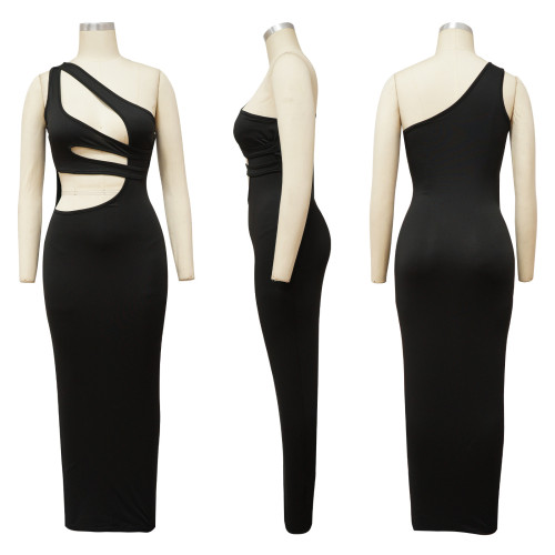 Multi color optional slanted shoulder sleeveless dress