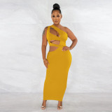 Multi color optional slanted shoulder sleeveless dress