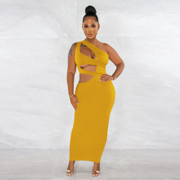 Multi color optional slanted shoulder sleeveless dress