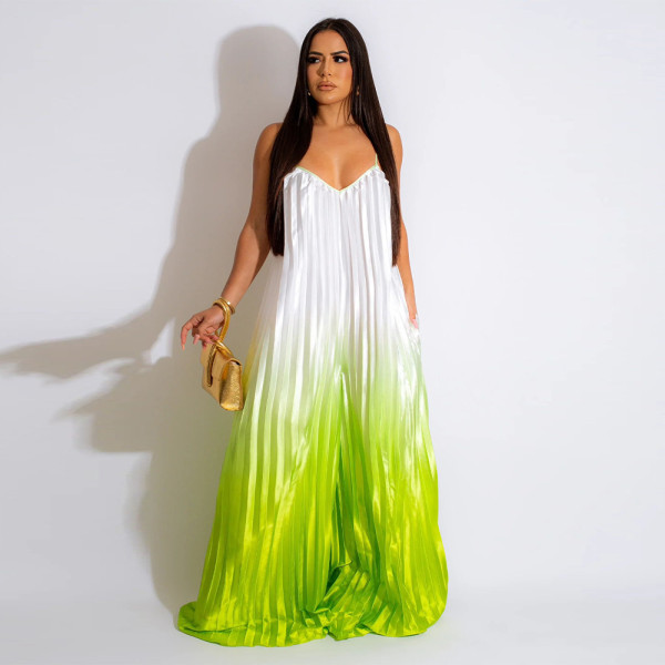 Sexy Deep V-Strap Open Back Wide Leg Pants Gradual Jumpsuit