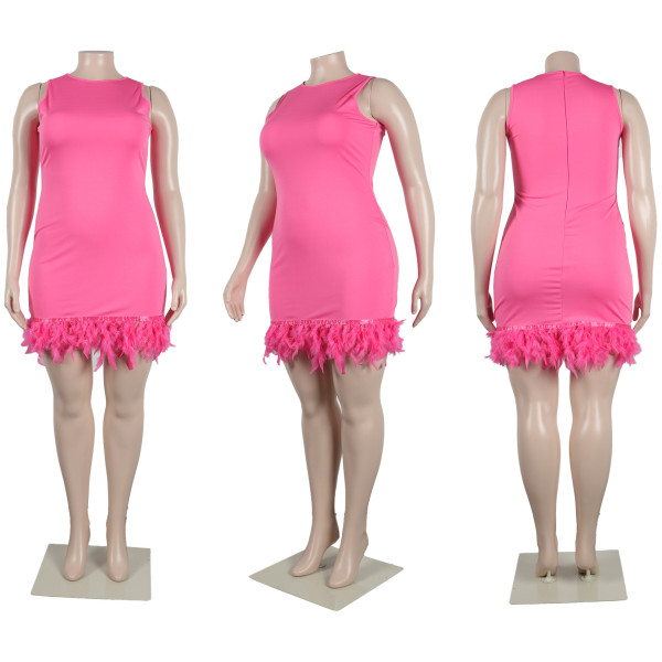 Slim Fit Fashion Casual Solid Color Feather Slim Fit Wrap Hip Tank Top Spicy Girl Dress