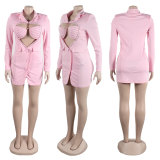 Sexy Solid Color Hip Wrap Suit Hot Diamond Heart Shaped Slim Fit Two Piece Set