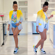 Slim Fit Sexy Gradient Print Open Suit Coat Top