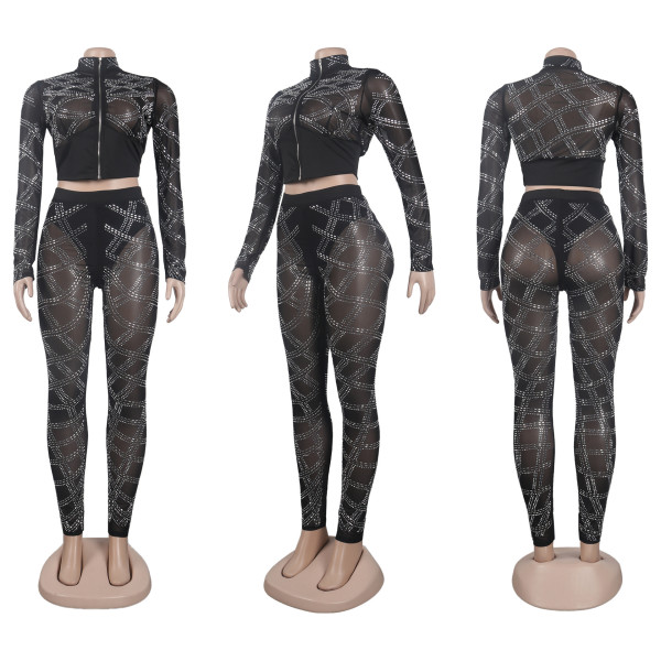 Sexy Slim Fit Hot Diamond Large Slim Fit Elastic Set Two Piece Set