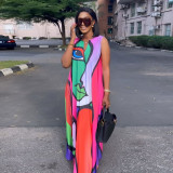 Sexy printed oversized floor sweeping dress nightclub outfit