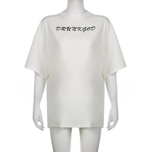 Women's Personalized Street Round Neck Short Sleeve Loose Large Letter Portrait Print Pullover T-shirt