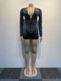Sexy Slim Fit Hot Diamond Perspective Slim Fit Wrap Hip Deep V Hot Diamond Jumpsuit