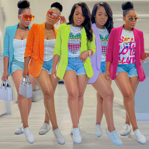 Solid color lapel open wear multi color suit jacket top