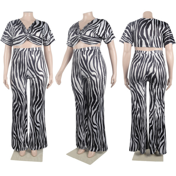 Sexy zebra print micro flare pants set of two