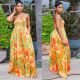 Sexy Slim Fit Print Wrap Bra Sweeping Loose Wide Leg Jumpsuit