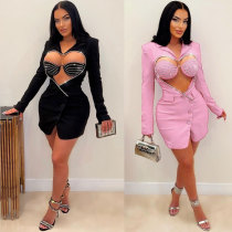 Sexy Solid Color Hip Wrap Suit Hot Diamond Heart Shaped Slim Fit Two Piece Set Sexy Solid Color Hip Wrap Suit Hot Diamond Heart Shaped Slim Fit Two Piece Set