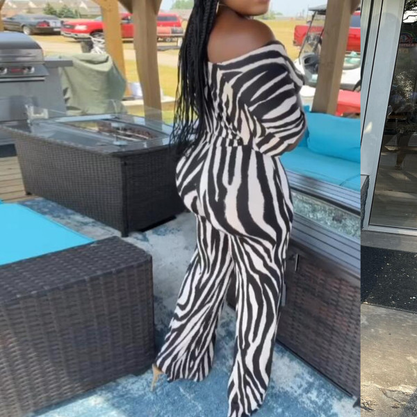 Sexy zebra print micro flare pants set of two