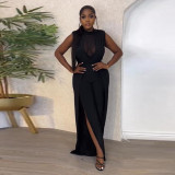 Sexy mesh stitching with perspective wide leg open back jumpsuit