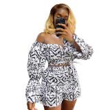 Sexy Slim Fit Abstract Print Strap Large High Waist Shorts Two Piece Set