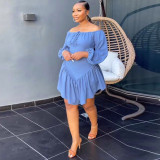Sexy Slim Fit Solid Lace Tie Elastic Off Shoulder Lantern Sleeve Dress