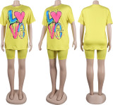 Sexy Slim Fit Printed Short Sleeve Shorts Colorful Elastic Set