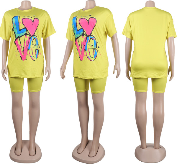 Sexy Slim Fit Printed Short Sleeve Shorts Colorful Elastic Set