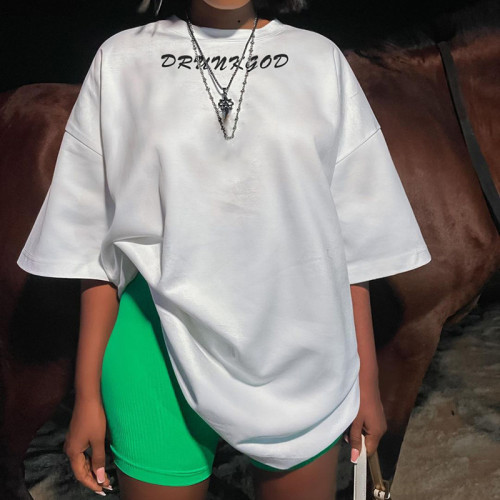 Women's Personalized Street Round Neck Short Sleeve Loose Large Letter Portrait Print Pullover T-shirt