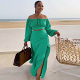 Sexy Chest Wrapping Large Skirt, Lantern Sleeve, Large Size Set, Two Piece Set