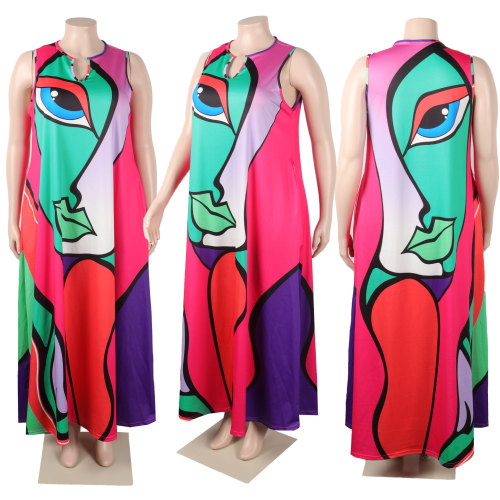 Sexy printed oversized floor sweeping dress nightclub outfit