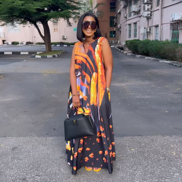 Sexy printed oversized floor sweeping dress nightclub outfit