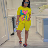 Sexy Slim Fit Printed Short Sleeve Shorts Colorful Elastic Set