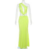 Women's Fashion Skew Shoulder Hollow Open Back Slim Fit Split Wrap Hip Dress