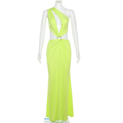 Women's Fashion Skew Shoulder Hollow Open Back Slim Fit Split Wrap Hip Dress