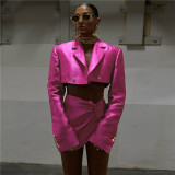 Women's lapel long sleeved short suit jacket slim fitting high waisted skirt set