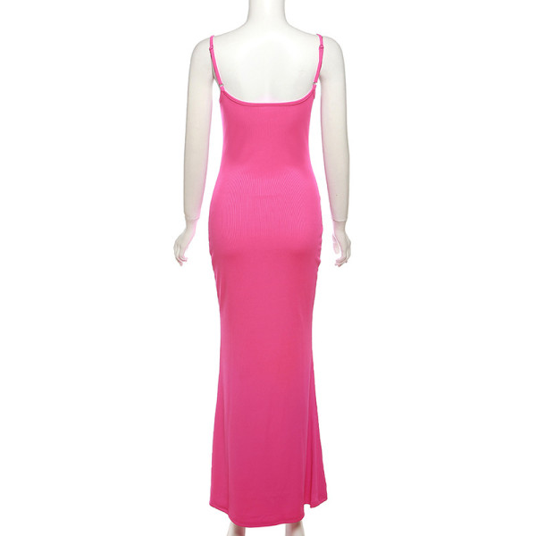 Women's sexy backless fashion suspender with a straight neck, slim fit, and buttocks wrapped dress