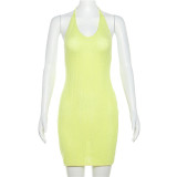 Women's Fashion Hanging Neck Sexy Low Chest Open Back Slim Fit Knitted Wrapped Hip Dress