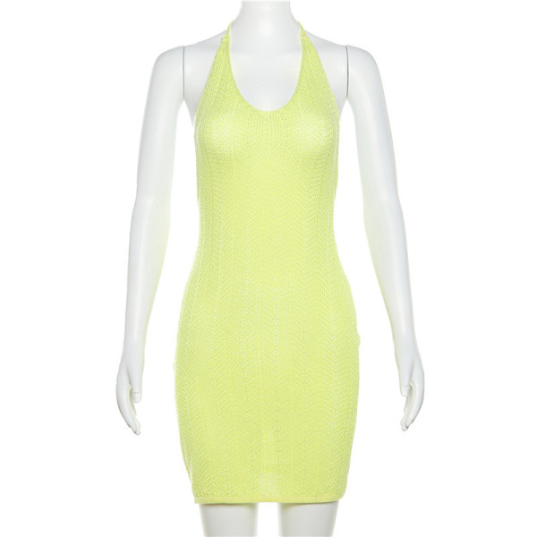 Women's Fashion Hanging Neck Sexy Low Chest Open Back Slim Fit Knitted Wrapped Hip Dress