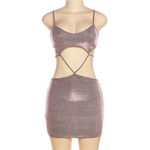 Women's fashion hollowed out navel slimming evening dress dress