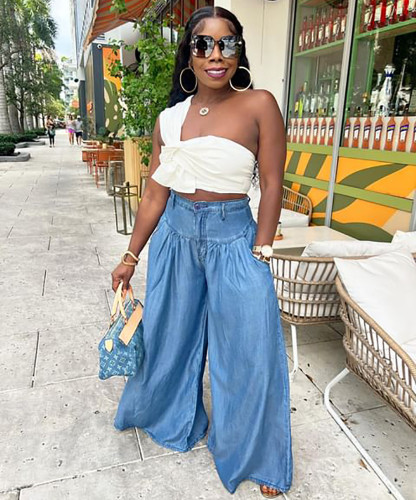 Straight tube wide leg women's high waisted pants
