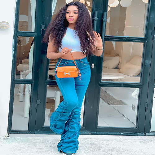 Oversized pants with elastic micro pleated floor mops