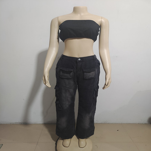 Fashion Versatile Multi Pocket Denim Pants