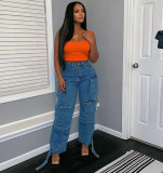 Multi pocket oversized jeans overalls