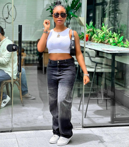 Water Gradually Changing Straight Tube Jeans