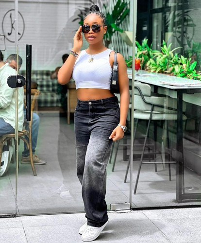 Water Gradually Changing Straight Tube Jeans