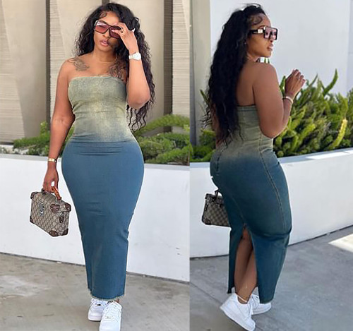 Gradual bra with split buttocks and elastic denim skirt