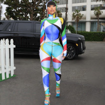 Women's fashion printed long sleeved hooded slim fitting casual leggings jumpsuit Women's fashion printed long sleeved hooded slim fitting casual leggings jumpsuit