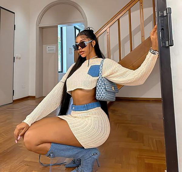 Spliced bare mesh two-piece set