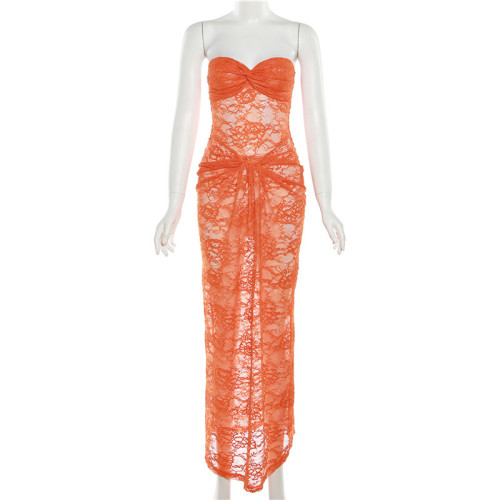 Women's Fashion Sexy Wrapped Chest Lace Perspective Slim Fit Wrapped Hip Dress