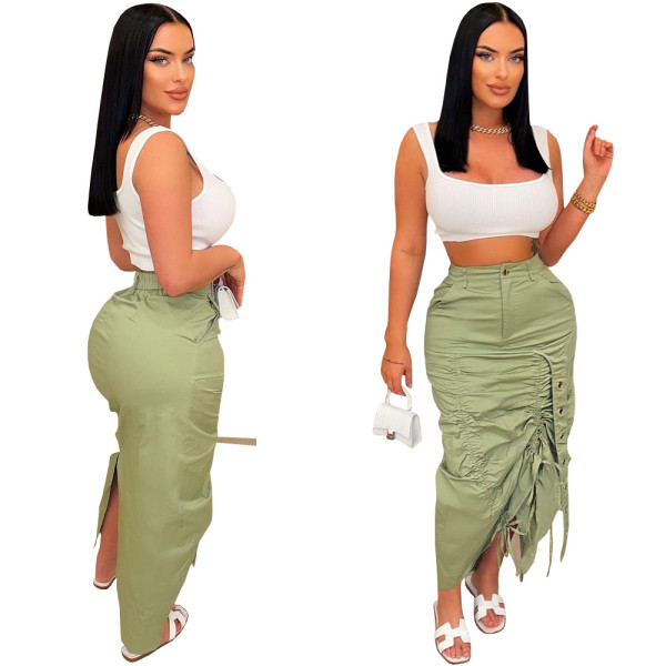 Pleated and lace up personalized irregular skirt